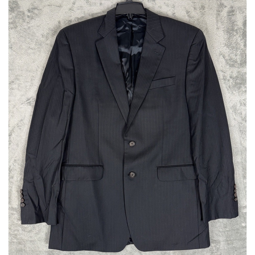 VTG Ralph Ralph Lauren Mens Black 100% Wool Blazer Pinstripes 42L